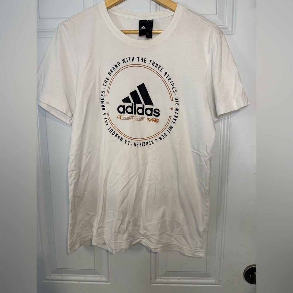 Adidas White Short Sleeve Tee with Circular Logo Design